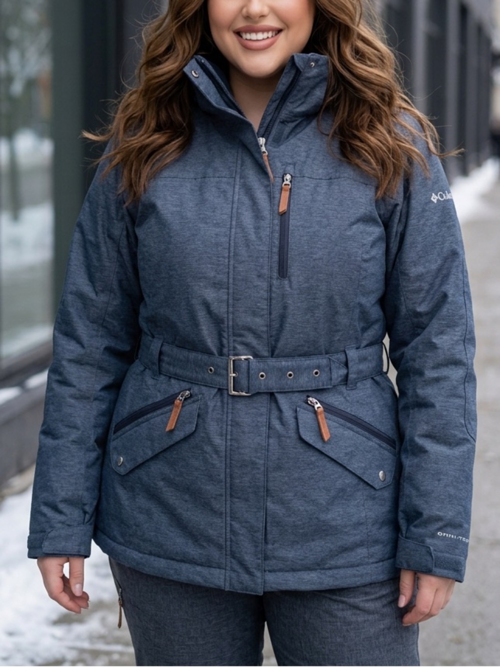 Columbia Women's Heathered Slate Blue Ski Jacket with Belt XL